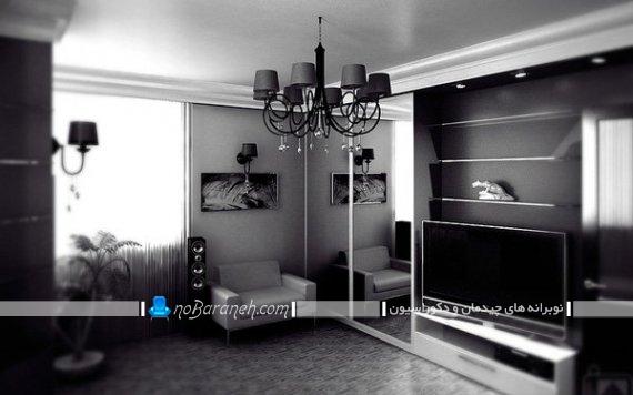 دکوراسیون منزل با رنگ سیاه یا مشکی. دیزاین شیک و مدرن اتاق پذیرایی با رنگ سیاه. مدل میز تلویزیون مدرن
