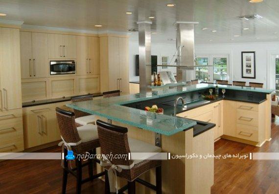 طرح کابینت آشپزخانه یو شکل. مدل میز جزیره ای یو شکل مدرن شیک کلاسیک چوبی