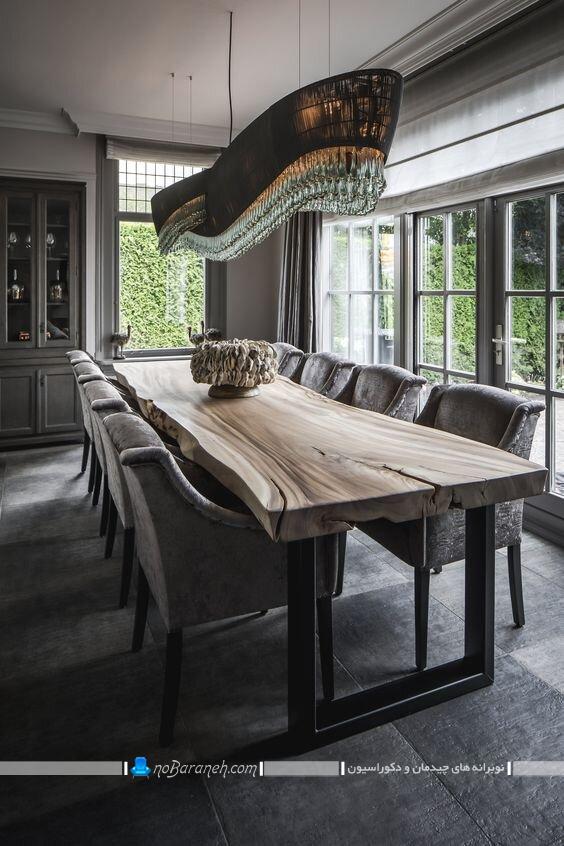 میز نهارخوری سلطنتی و چوبی کلاسیک شیک طرح کنده درختی