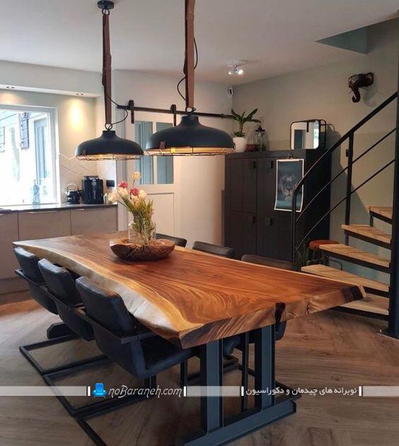 عکس مدل میز ناهار خوری روستیک و کلاسیک شیک چوبی شش نفره