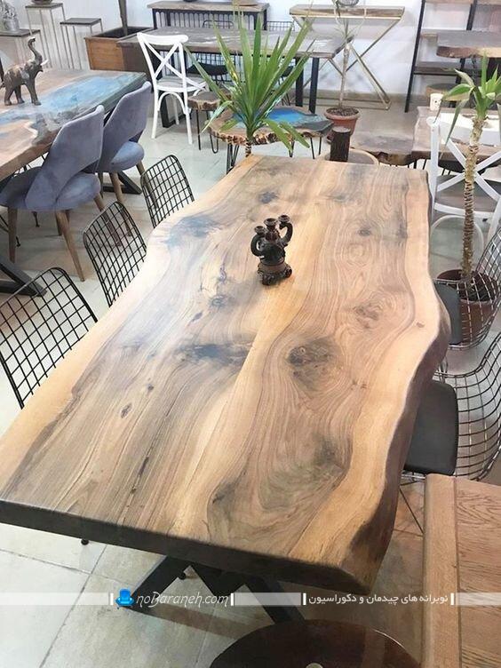 میز نهارخوری ساخته شده از تنه درخت. عکس طرح و مدل های جدید میز ناهارخوری چوبی مدرن شیک کلاسیک