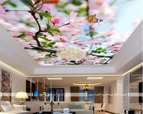 کاغذ دیواری سقف پذیرایی طرح گل پوستر کاغذ دیواری