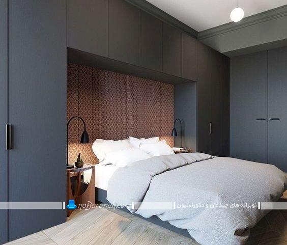 کمد دیواری های چوبی و ساده کنار تختی مدل های جدید کمد دیواری برای تزیین اطراف تخت خواب و سرویس خواب
