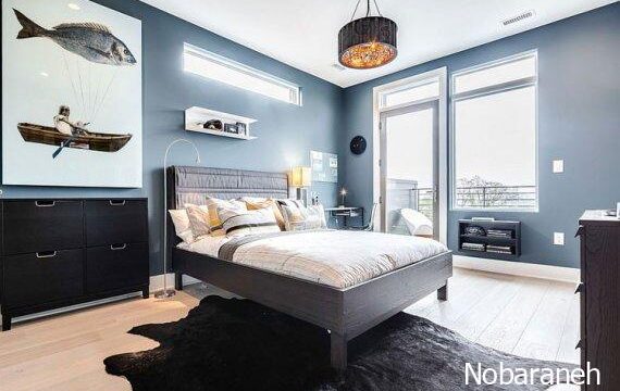 دکوراسیون اتاق خواب آبی رنگ آمیزی شیک مردانه