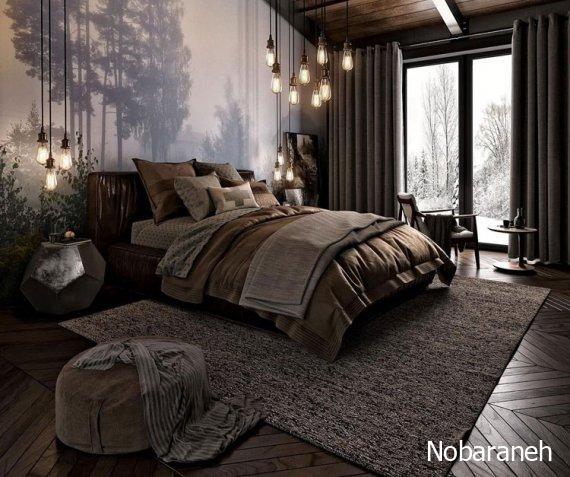 دیزاین اتاق خواب با رنگ تیره
